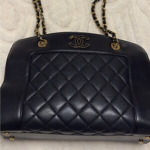 Chanel Sheepskin Quilted Mademoiselle Vintage Shopping Tote Black
